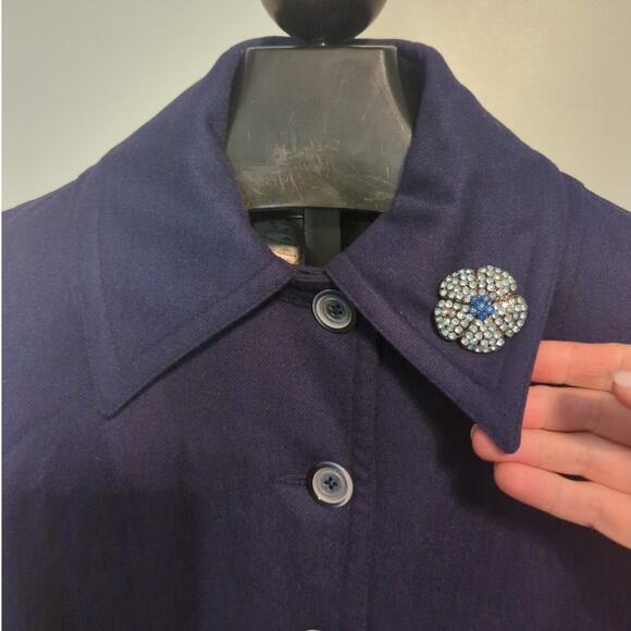 Davis of Boston Vintage Navy Wool Coat Size 12 Brooch Classic Mid Calf Length - Picture 2 of 10